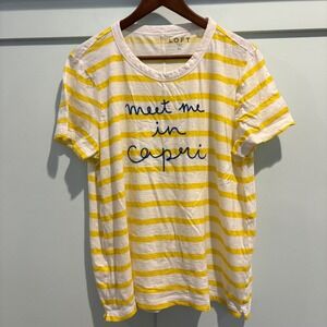 LOFT Women's Striped T Shirt Meet Me In Capri Graphic Tee XL Yellow‎ White